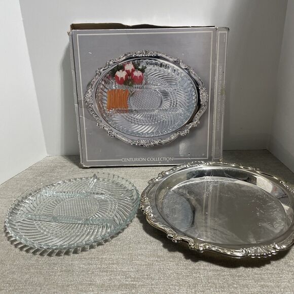 Centurion Collection Silver plated Relish With Four Part Glass Liner Vintage - Picture 1 of 9